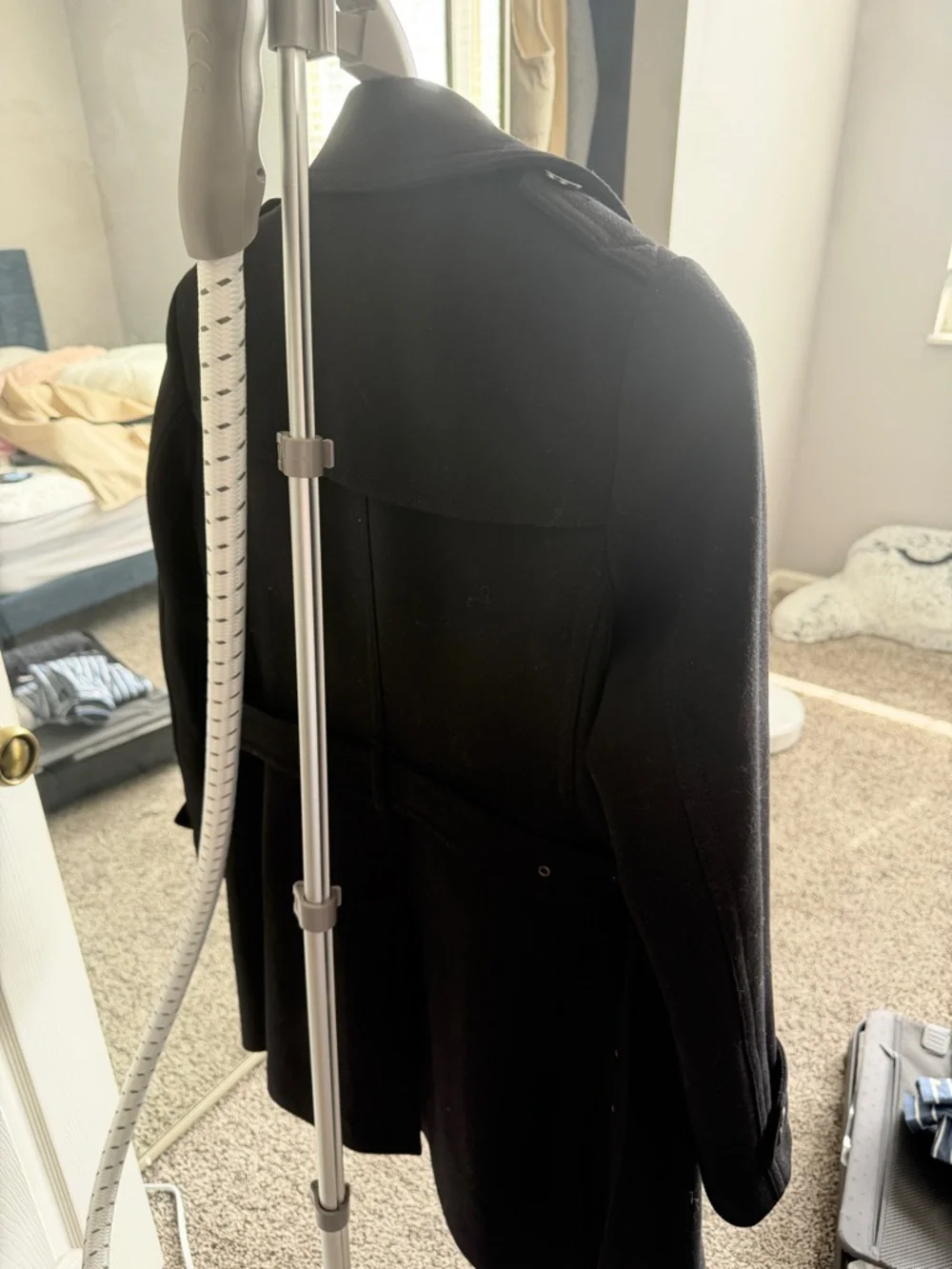 Burberry Black Wool Blend Coat with Signature Label - Picture 5 of 7